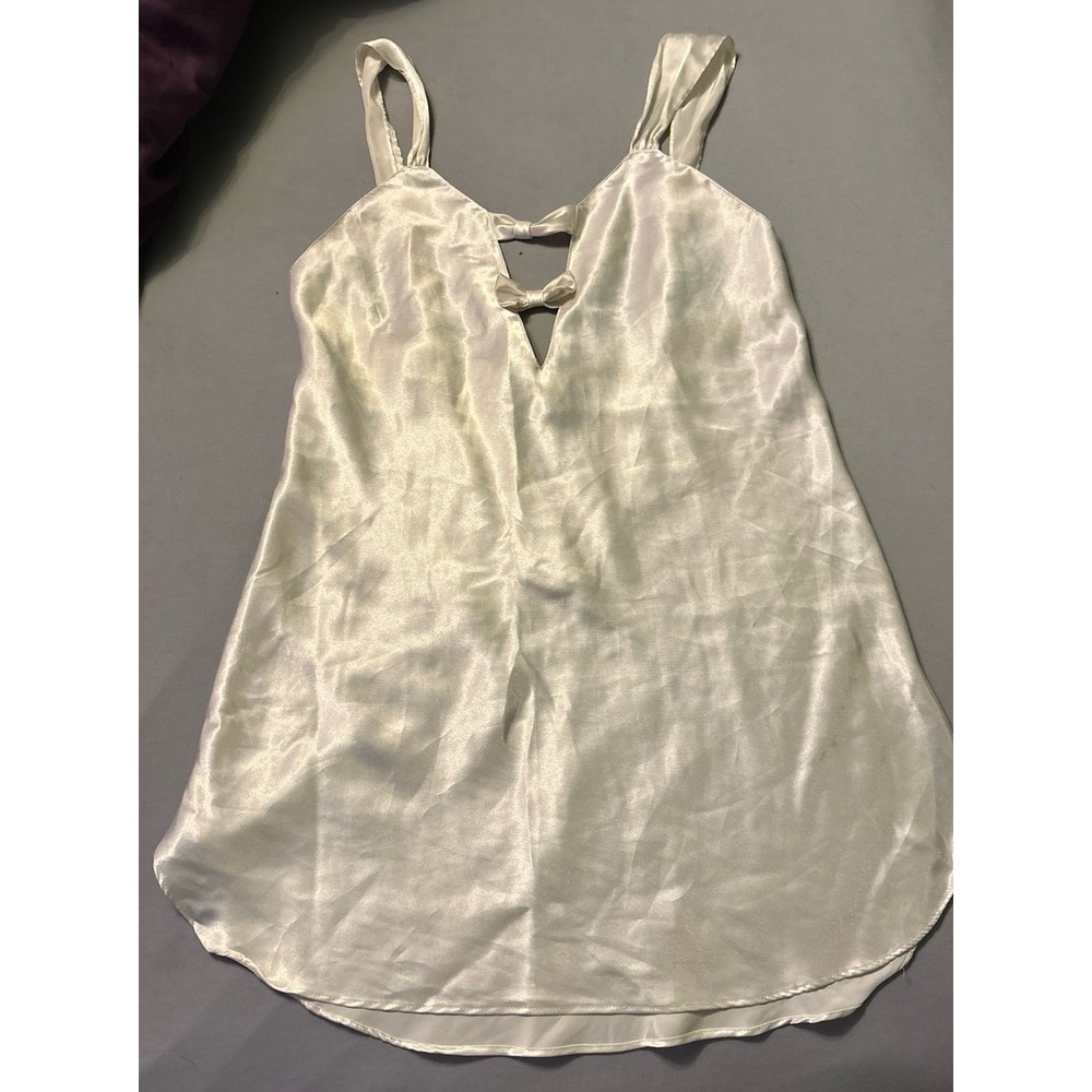 Josie‎ Vintage White Satin Bow Detail Lingerie Short Nightgown, Medium